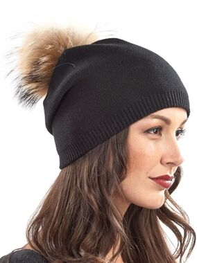 Raccoon Pompom Beanie & Fingerless Gloves